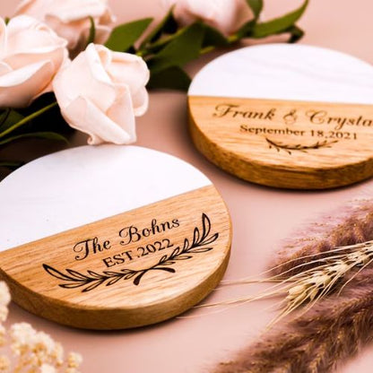 Personalized Engraved Marble Wood Coasters