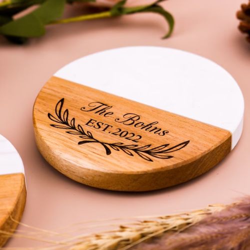 Personalized Engraved Marble Wood Coasters