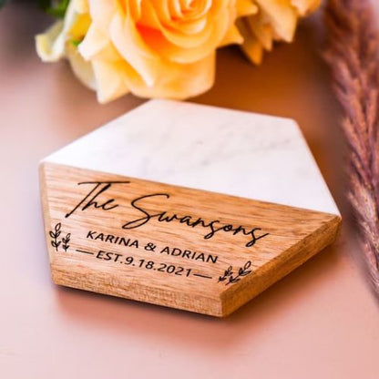 Personalized Engraved Marble Wood Coasters