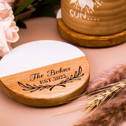 Personalized Engraved Marble Wood Coasters